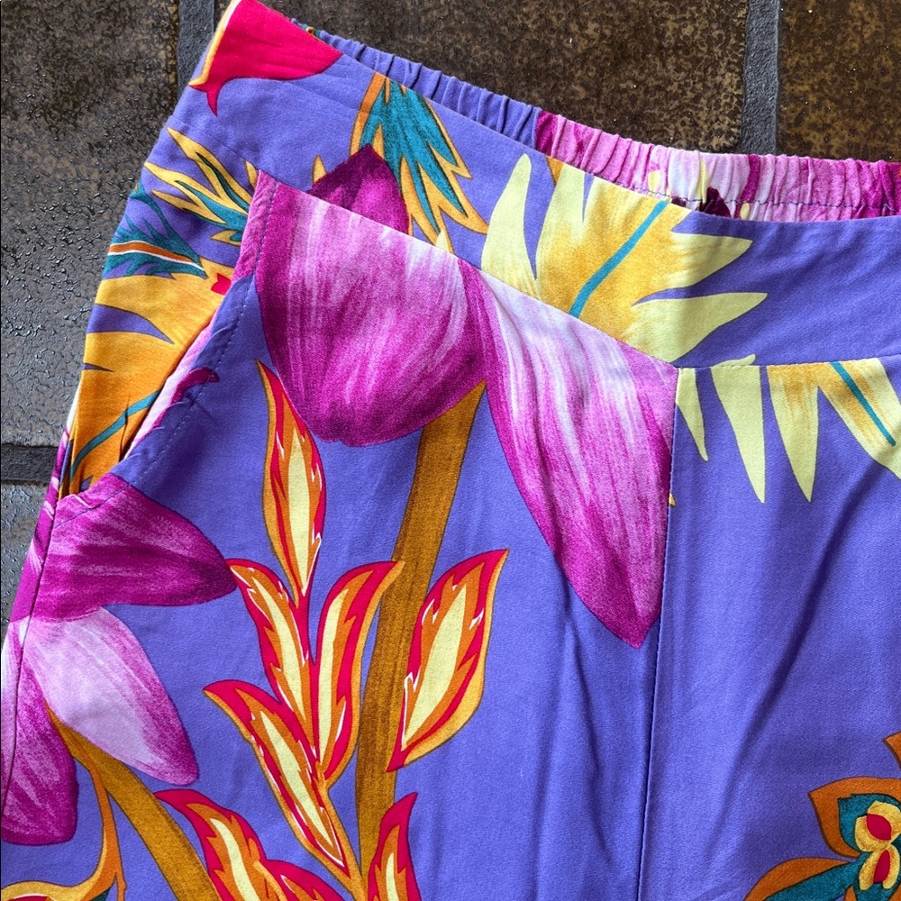 RACHEL Rachel Roy Multicolor Tropical High Rise Cropped Wide Leg Palazzo Pant - Picture 4 of 14